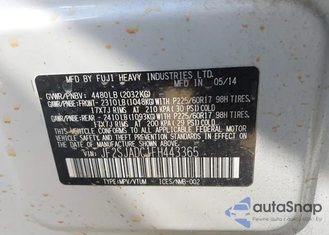 2015 Subaru Forester 2.5I Premium из США, поврежденный, VIN JF2SJADC1FH443365